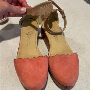 Coral and Tan Wedges